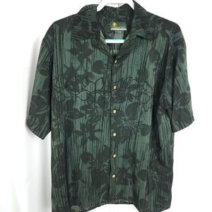 VTG Island Tropics Mens Large Greenish Gray Hawaiian Tropical Button Down Shirt